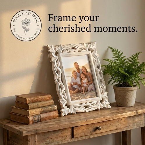 Photo Frame - Distress White - Carved (no border)