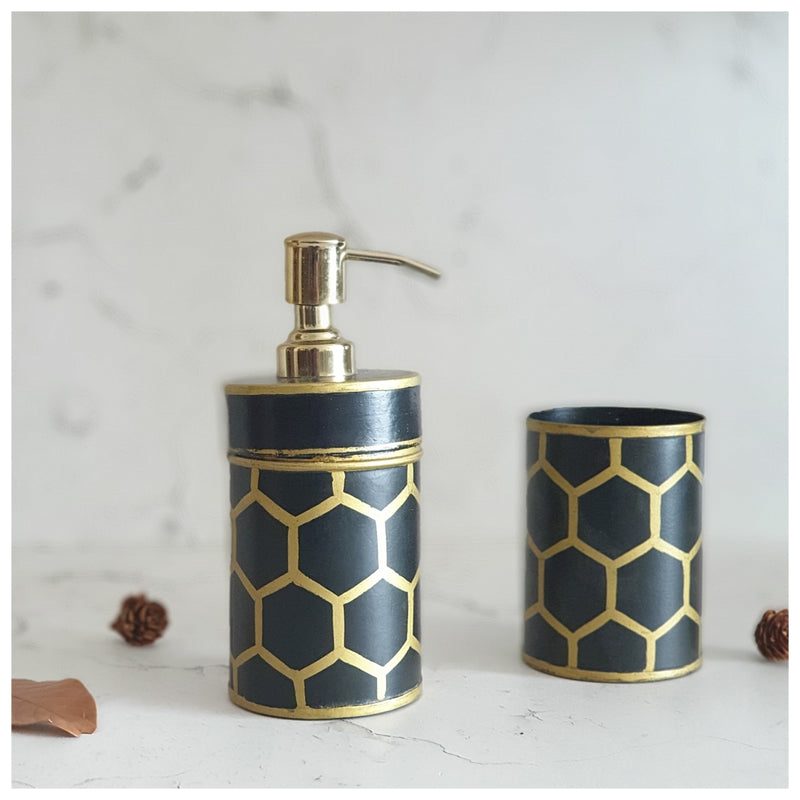 Hand Painted - Bath Accessories (Set of 2) - Ebony Honey Comb