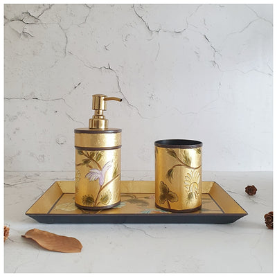 Hand Painted - Bath Accessories (Set of 3) - Golden Leaf