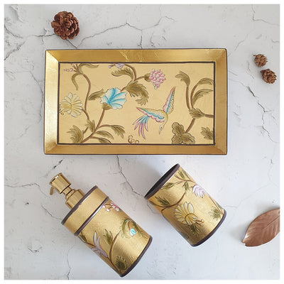 Hand Painted - Bath Accessories (Set of 3) - Golden Leaf