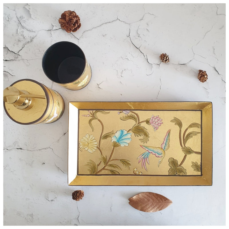 Hand Painted - Bath Accessories (Set of 3) - Golden Leaf