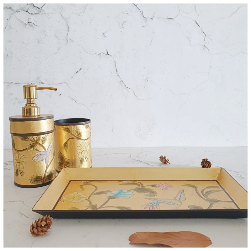Hand Painted - Bath Accessories (Set of 3) - Golden Leaf