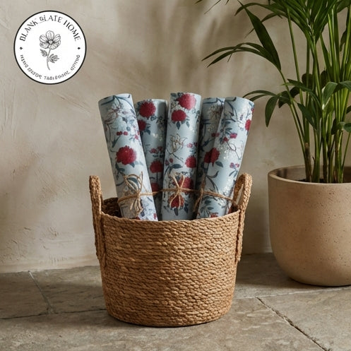WIPE CLEAN TABLEMATS/PLACEMATS - GRAY &amp; RED FLORAL