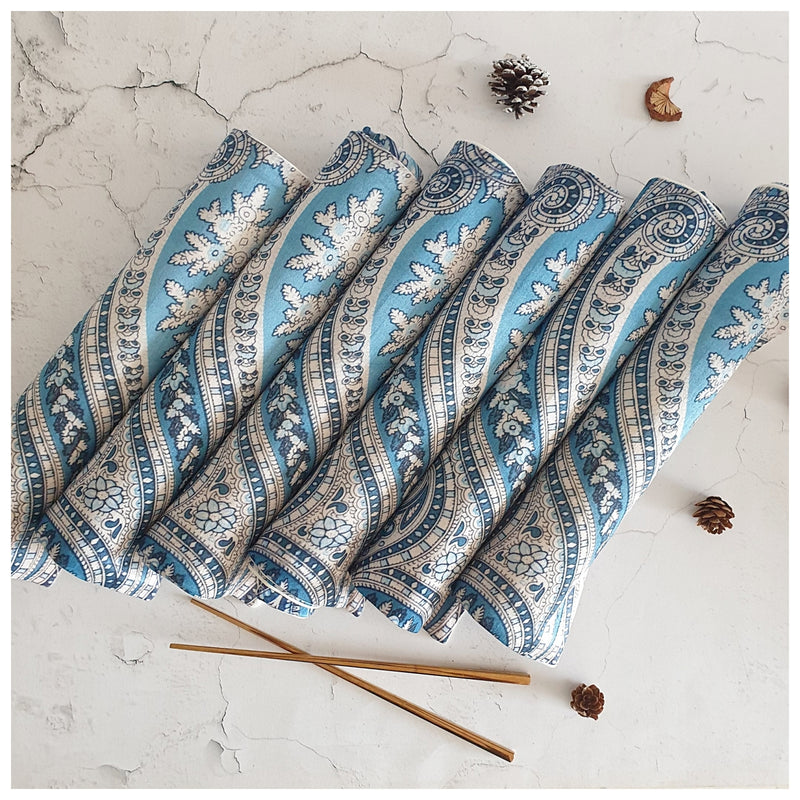 TABLEMATS - SILK -  PAISLEY BLUE (Set of 6)