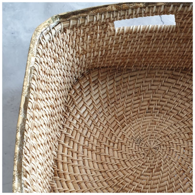 Cane Basket/Storage - Brass Rim - Square - Large