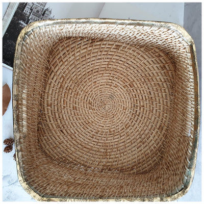 Cane Basket/Storage - Brass Rim - Square - Large