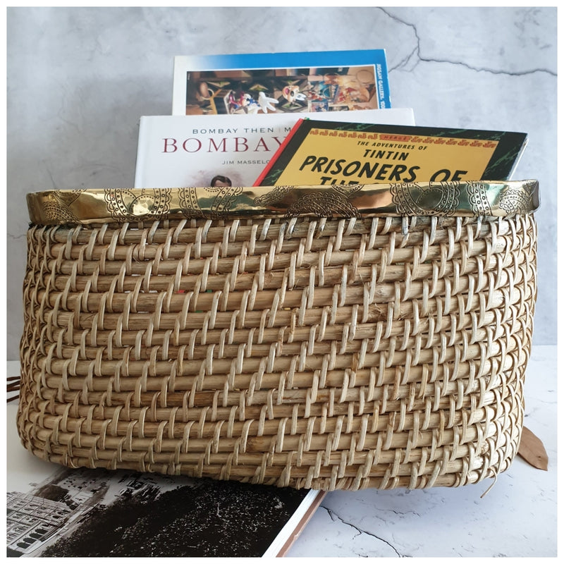 Cane Basket/Storage - Brass Rim - Square - Large