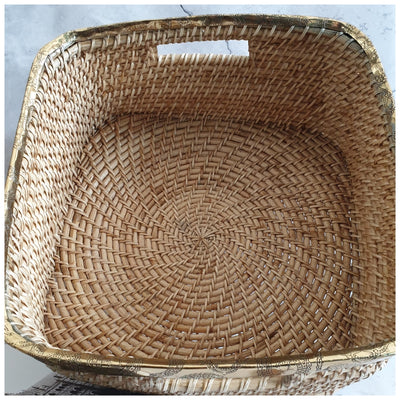 Cane Basket/Storage - Brass Rim - Square - Large