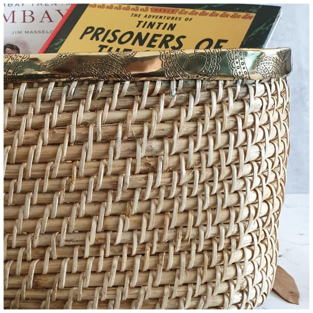 Cane Basket/Storage - Brass Rim - Square - Large