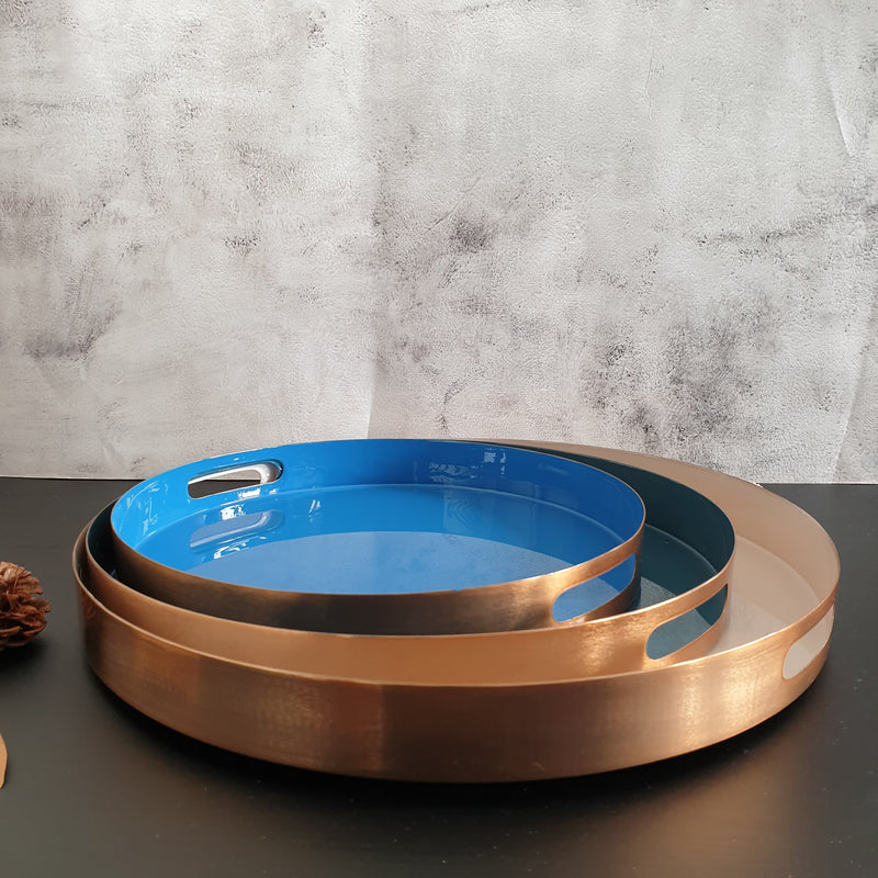 Metal Serving Tray Set of 3, Round - Ocean Collection