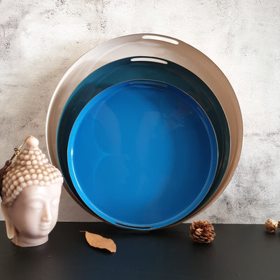 Metal Serving Tray Set of 3, Round - Ocean Collection