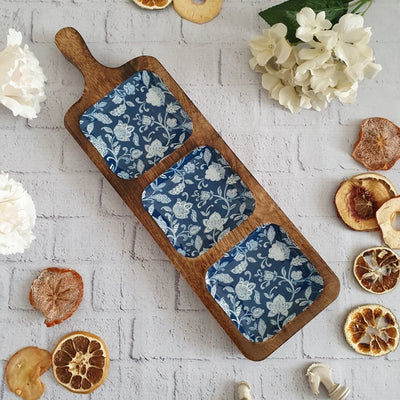 COTTON BLUE COLLECTION 3-PART PADDLE SHAPED PLATTER