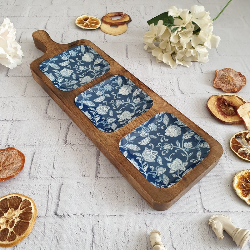 COTTON BLUE COLLECTION 3-PART PADDLE SHAPED PLATTER