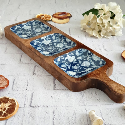 COTTON BLUE COLLECTION 3-PART PADDLE SHAPED PLATTER