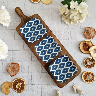 BLUE & WHITE IKAT COLLECTION 3-PART PADDLE SHAPED PLATTER