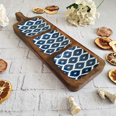 BLUE & WHITE IKAT COLLECTION 3-PART PADDLE SHAPED PLATTER