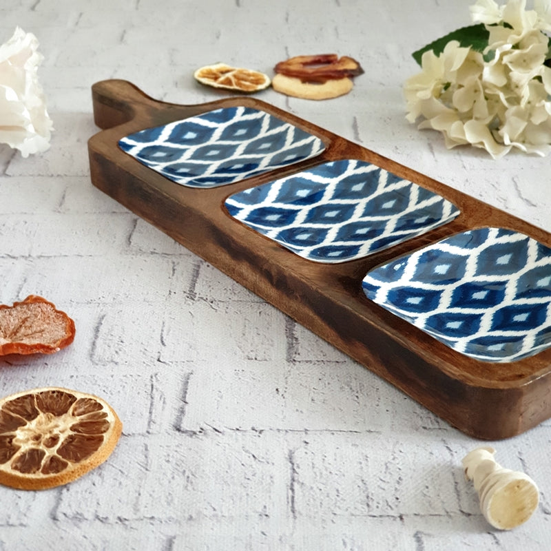 BLUE & WHITE IKAT COLLECTION 3-PART PADDLE SHAPED PLATTER