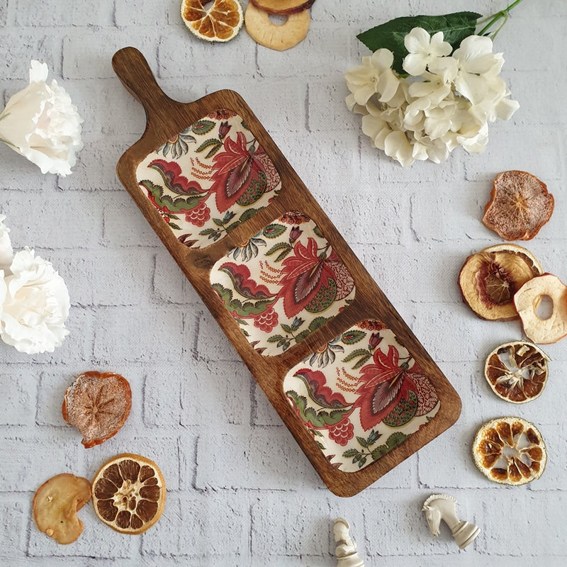 3-PART PADDLE SHAPED PLATTER - KALAMKARI FLORAL COLLECTION