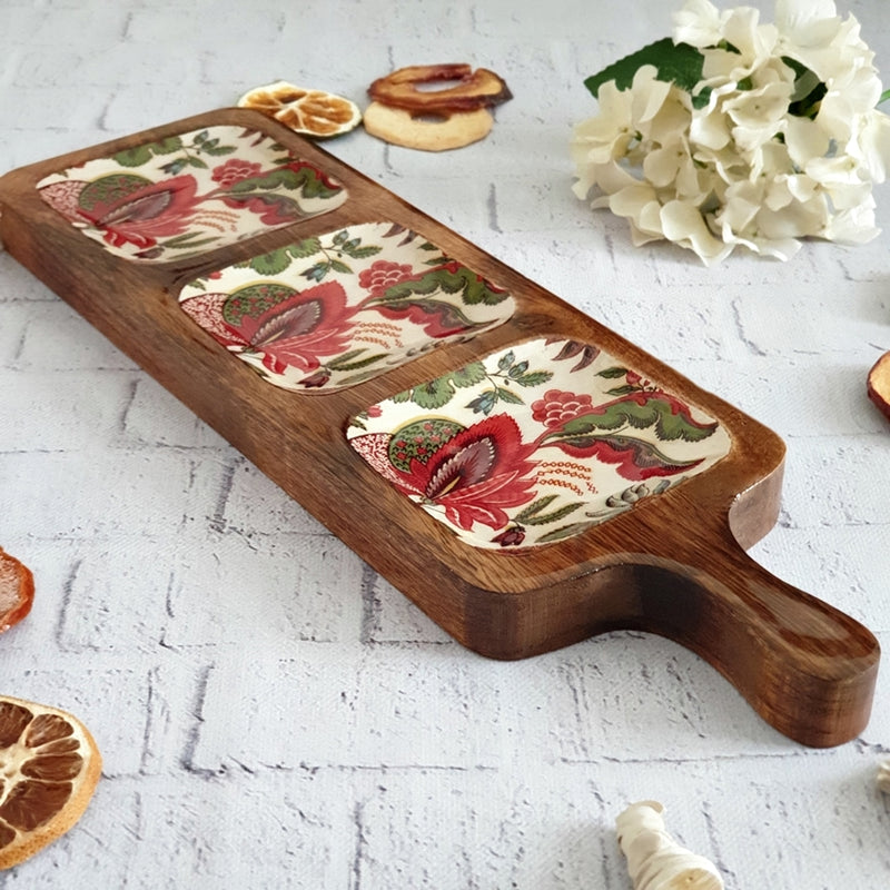 3-PART PADDLE SHAPED PLATTER - KALAMKARI FLORAL COLLECTION