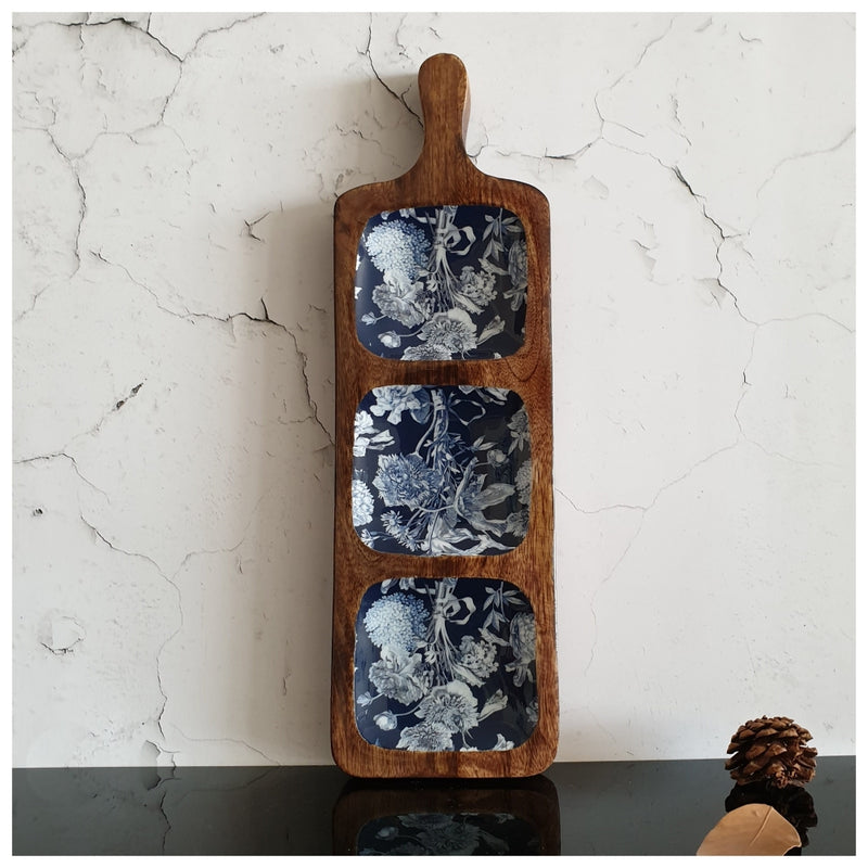3-PART PADDLE SHAPED PLATTER - ARGENTINE BLUE