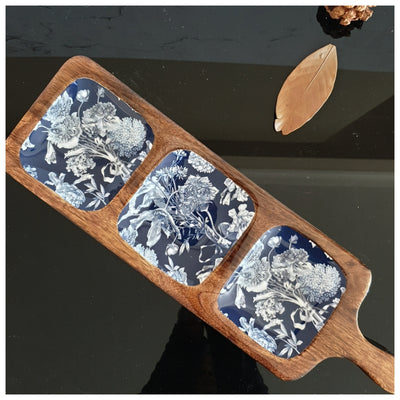 3-PART PADDLE SHAPED PLATTER - ARGENTINE BLUE