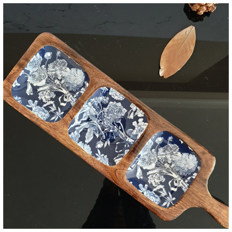3-PART PADDLE SHAPED PLATTER - ARGENTINE BLUE
