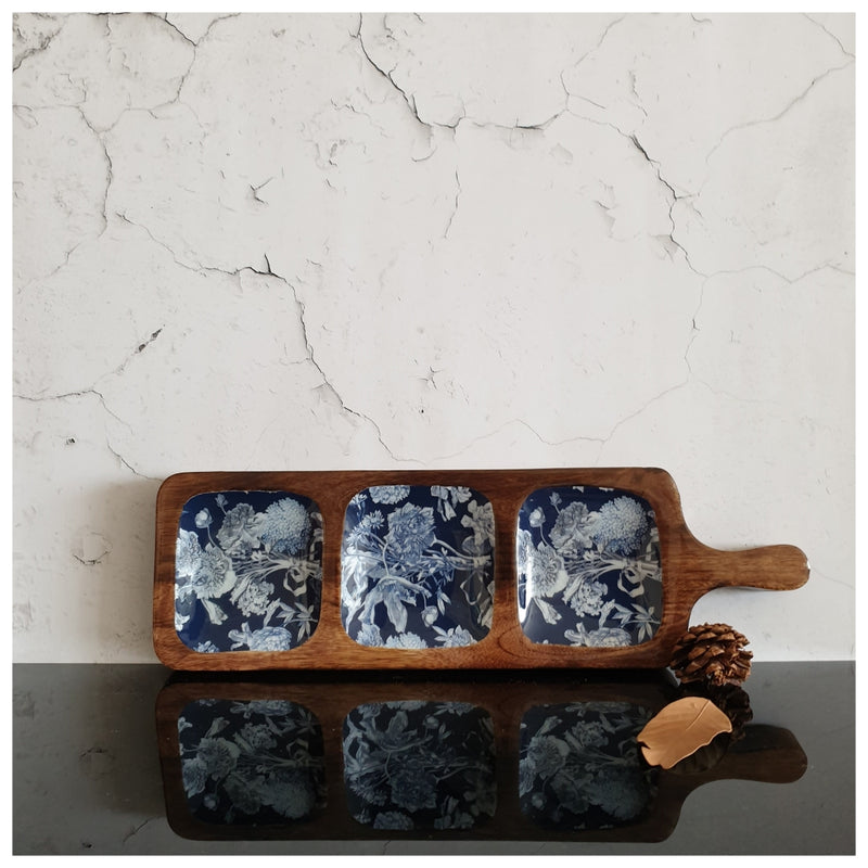 3-PART PADDLE SHAPED PLATTER - ARGENTINE BLUE
