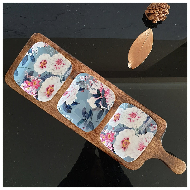 3-PART PADDLE SHAPED PLATTER - DESERT ROSE GREY