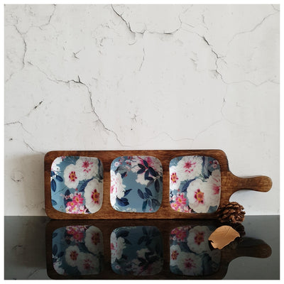 3-PART PADDLE SHAPED PLATTER - DESERT ROSE GREY