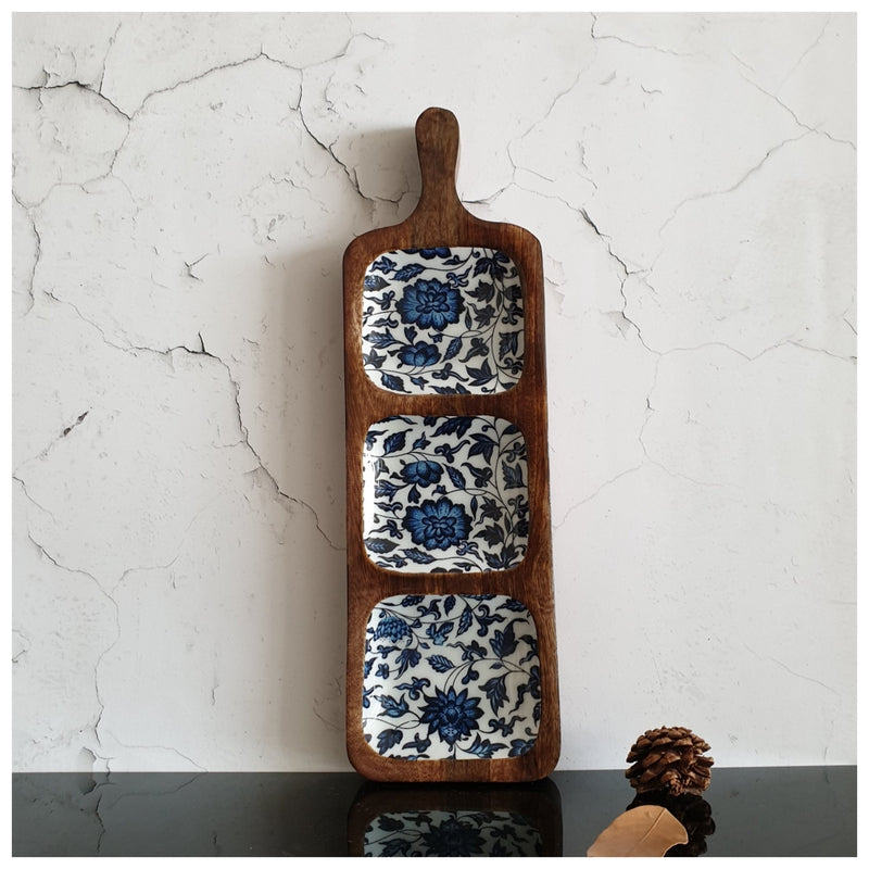 3-PART PADDLE SHAPED PLATTER - INDIGO BLUE