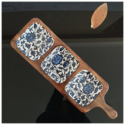 3-PART PADDLE SHAPED PLATTER - INDIGO BLUE