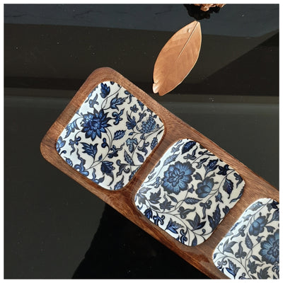 3-PART PADDLE SHAPED PLATTER - INDIGO BLUE