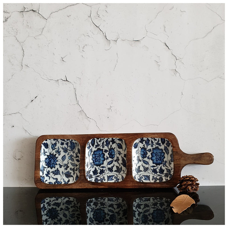 3-PART PADDLE SHAPED PLATTER - INDIGO BLUE