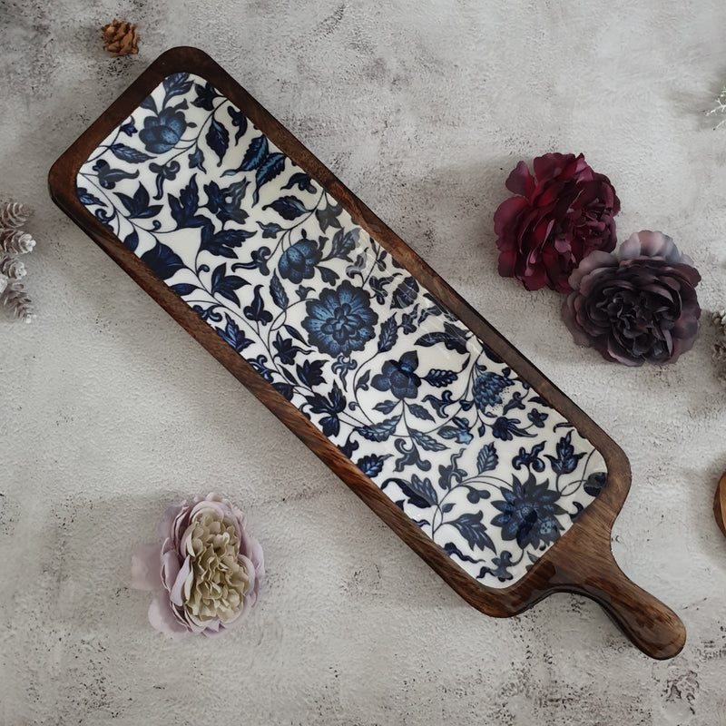 PLATTER - PADDLE SHAPED - INDIGO BLUE FLORAL