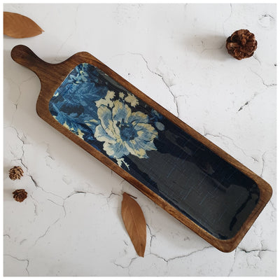 PLATTER  - PADDLE SHAPED - DENIM BLUE FLORAL