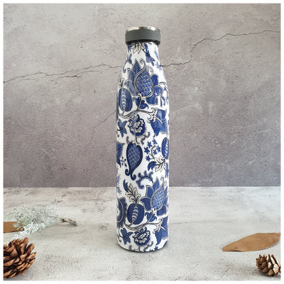 INSULATED 750 ml TALL BOTTLE - Blue & White Acorn