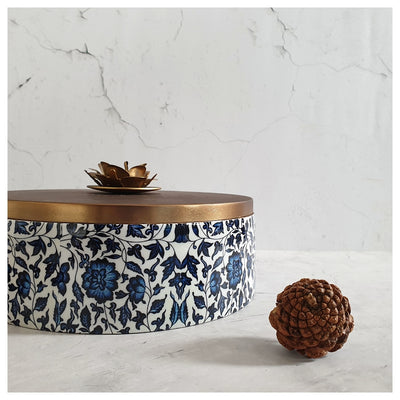 Roti Box (Gold Rose Lid) - Indigo Blue Floral