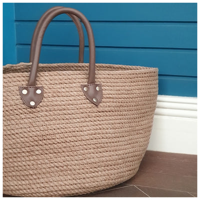 Basket - Jute - Tote with PU Handle - Natural Beige