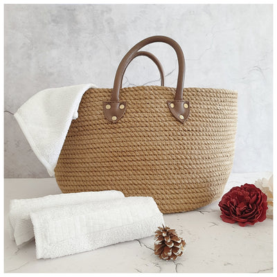 Basket - Jute - Tote with PU Handle - Natural Beige