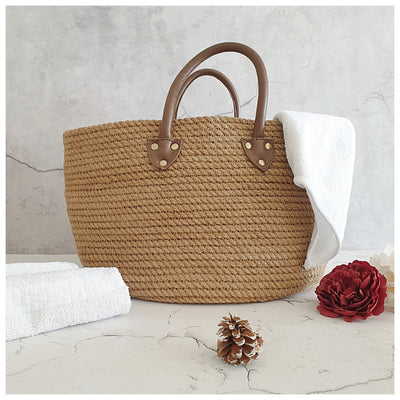 Basket - Jute - Tote with PU Handle - Natural Beige