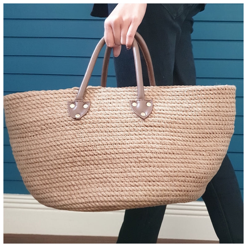 Basket - Jute - Tote with PU Handle - Natural Beige