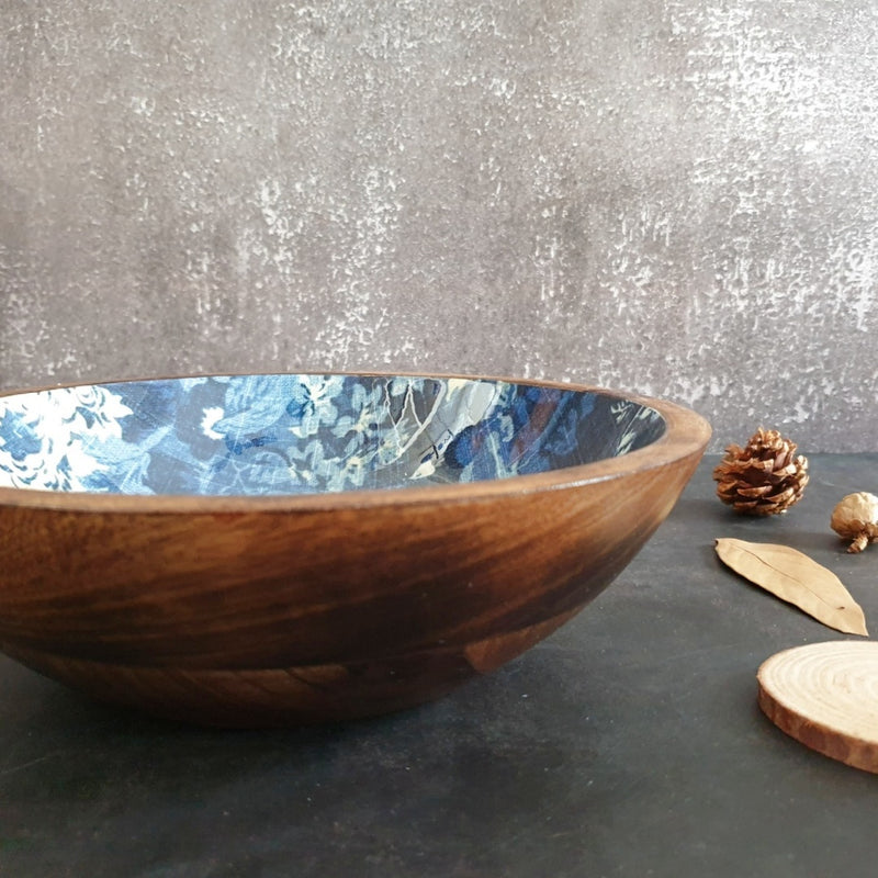 Wooden Serving Bowl, Multi-Purpose - Indigo Big Flower