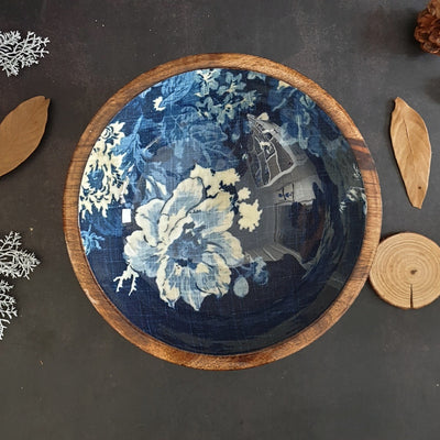 Wooden Serving Bowl, Multi-Purpose - Indigo Big Flower