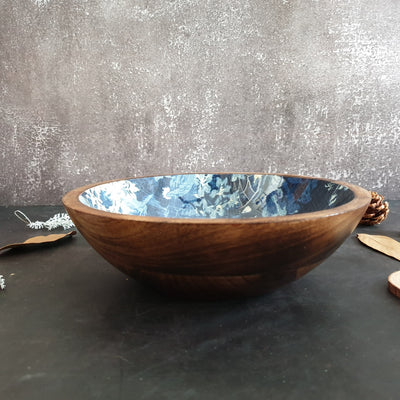 Wooden Serving Bowl, Multi-Purpose - Indigo Big Flower