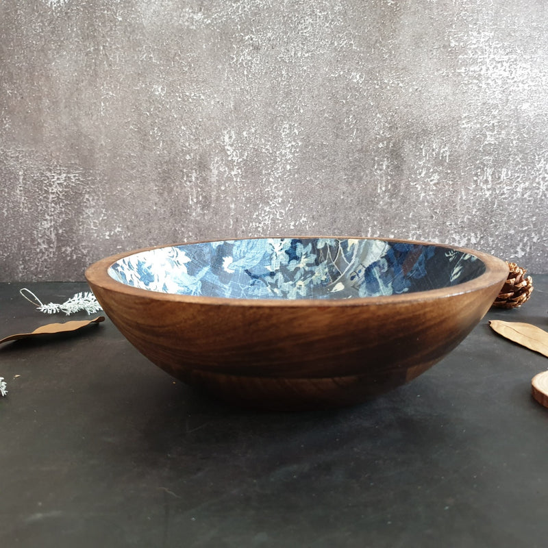 Wooden Serving Bowl, Multi-Purpose - Indigo Big Flower