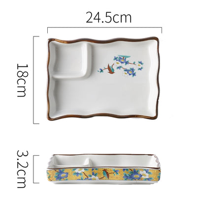 Ceramic - Dip Dish Starter/Serving Plate - Rectangle - Oriental Sunshine Bloom