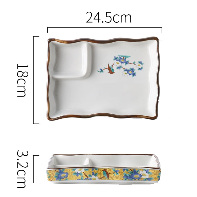 Ceramic - Dip Dish Starter/Serving Plate - Rectangle - Oriental Sunshine Bloom