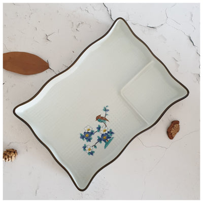 Ceramic - Dip Dish Starter/Serving Plate - Rectangle - Oriental Sunshine Bloom