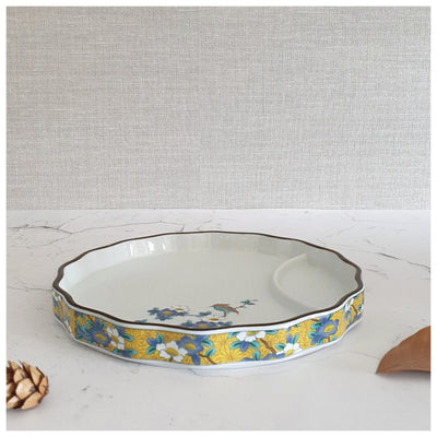 Ceramic - Dip Dish Starter/Serving Plate - Round Large - Oriental Sunshine Bloom