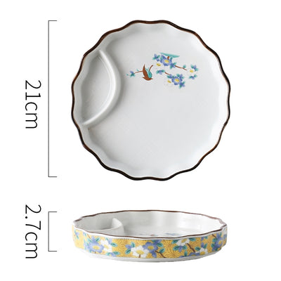Ceramic - Dip Dish Starter/Serving Plate - Round - Oriental Sunshine Bloom